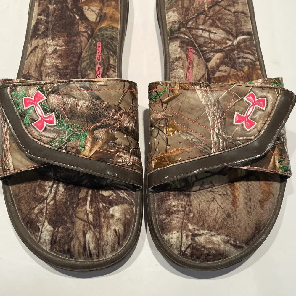 Under Armour Ignite Camo Slides Womens 9 Realtree Pink 4D Foam Flip Flops